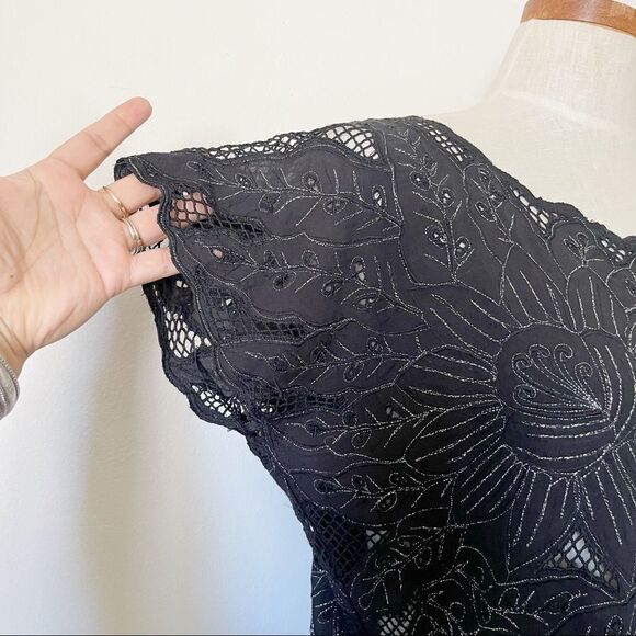 Jen’s Pirate Booty X Free People black metallic Lace mini dress sz Small - Picture 2 of 4